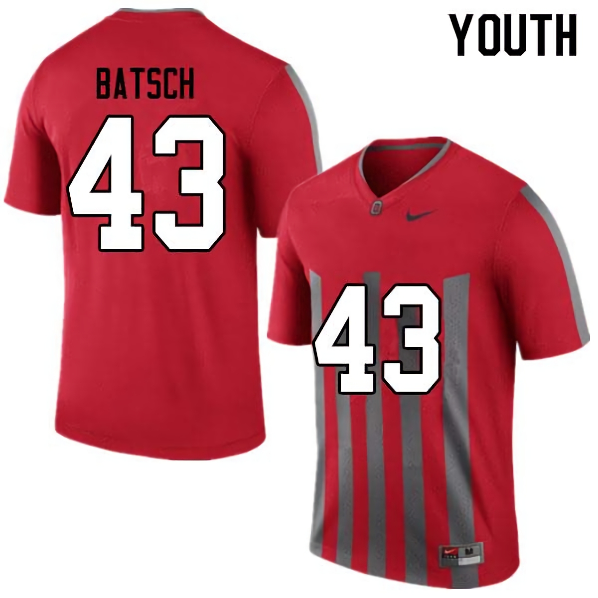 Ryan Batsch Ohio State Buckeyes Youth NCAA #43 Nike Throwback Red College Stitched Football Jersey WWD0456SD